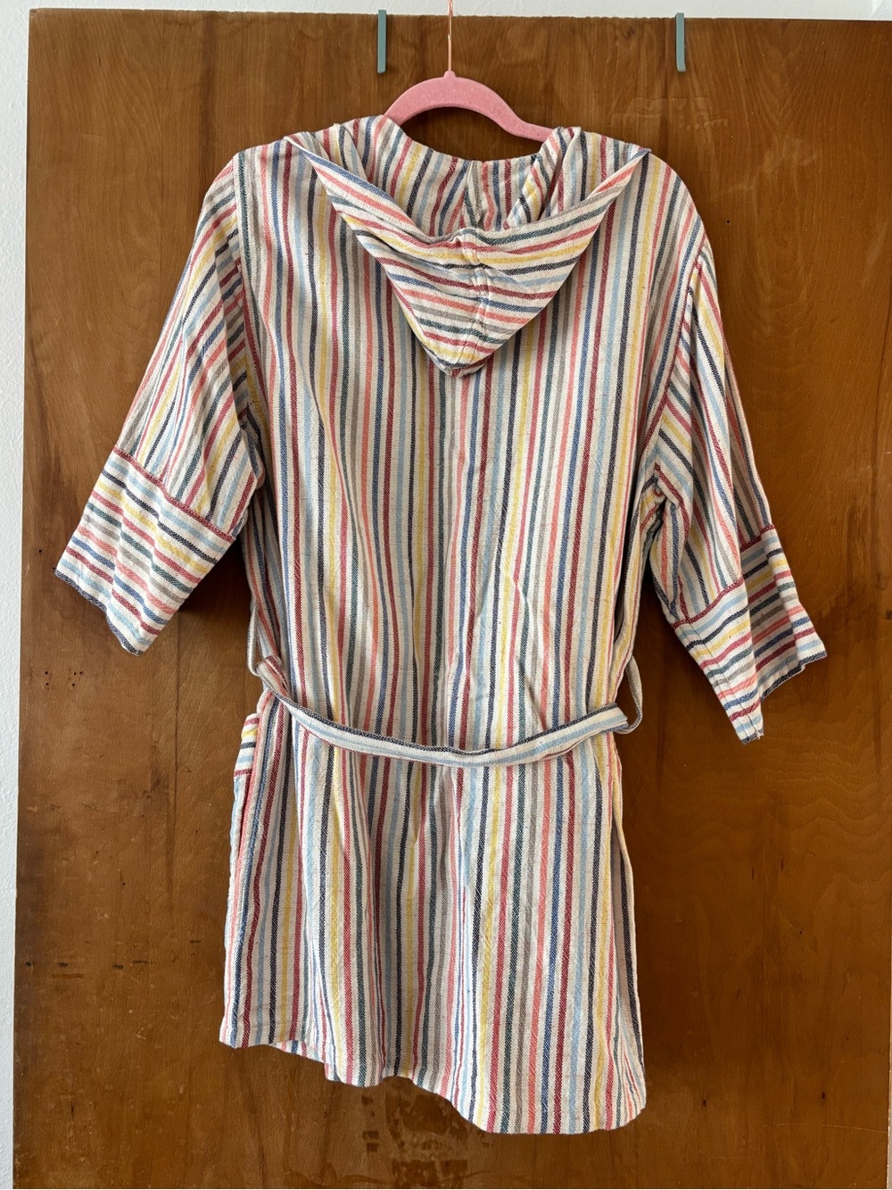 Oddbird Rainbow Striped Hooded Linen Robe - Multicolor